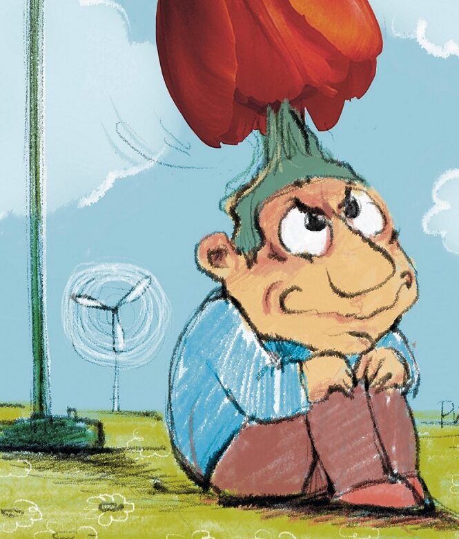 Tulpenblüte als Haartrockner für sitzenden Menschen - Beim Ökofrisör