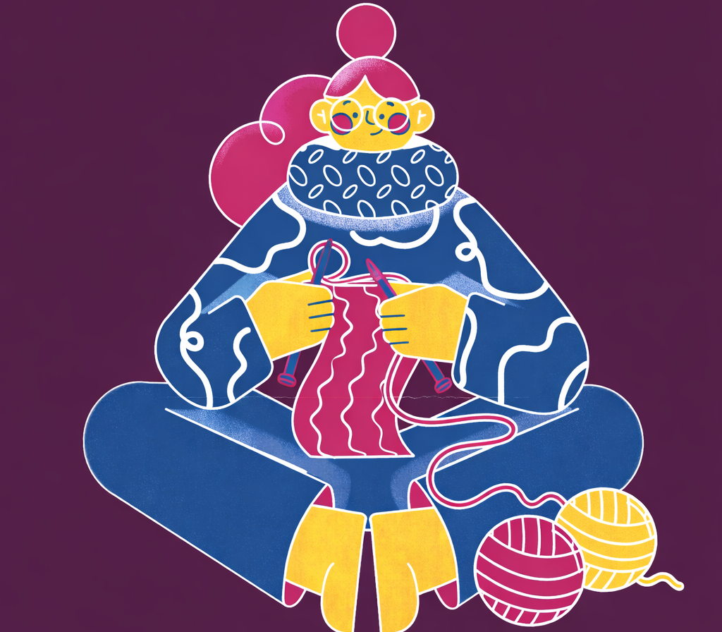 Im Schneidersitz sitzende Frau, die häkelt